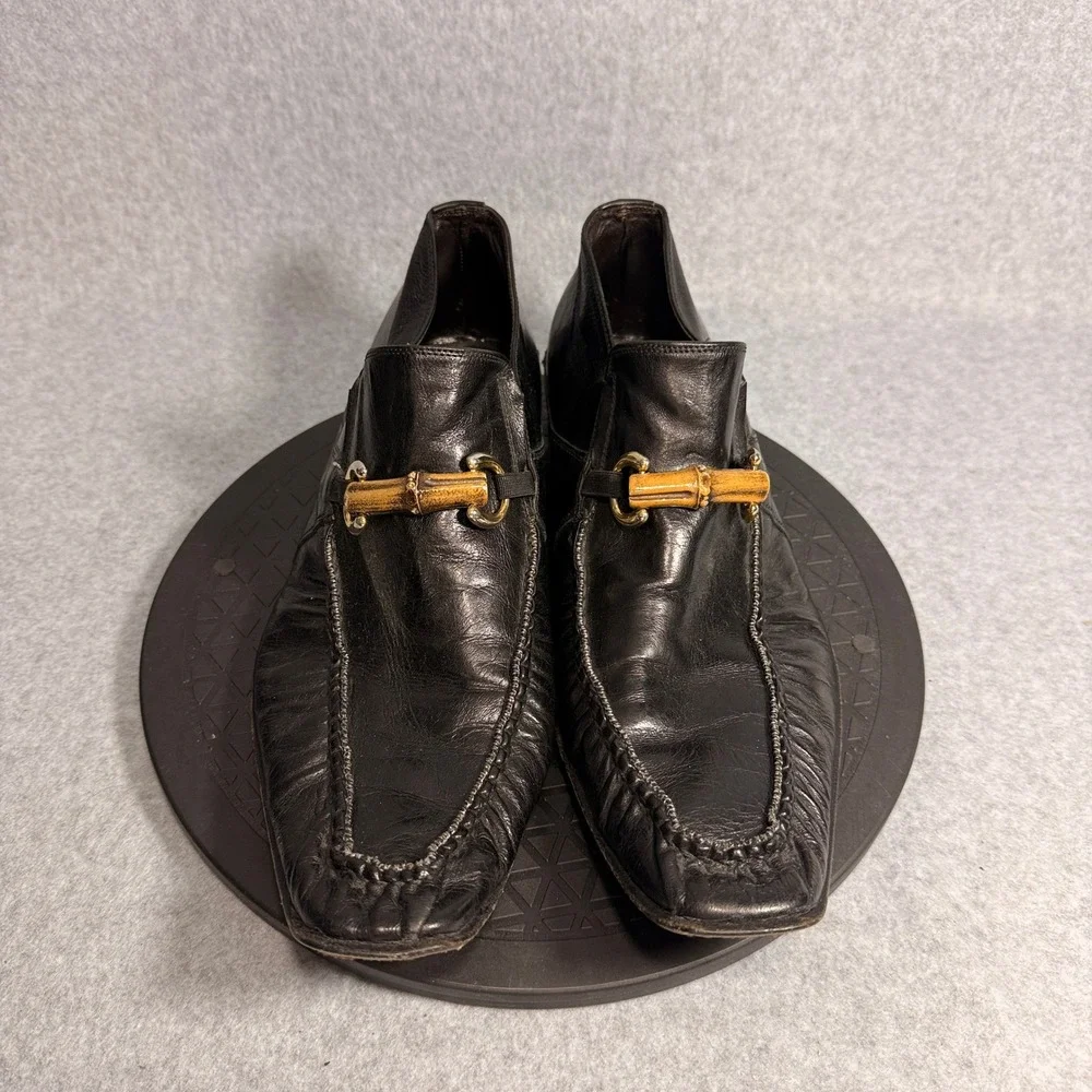 Vero Cuoio Mens Black Leather Bamboo Bit Loafers Made in Italy Size 42.5